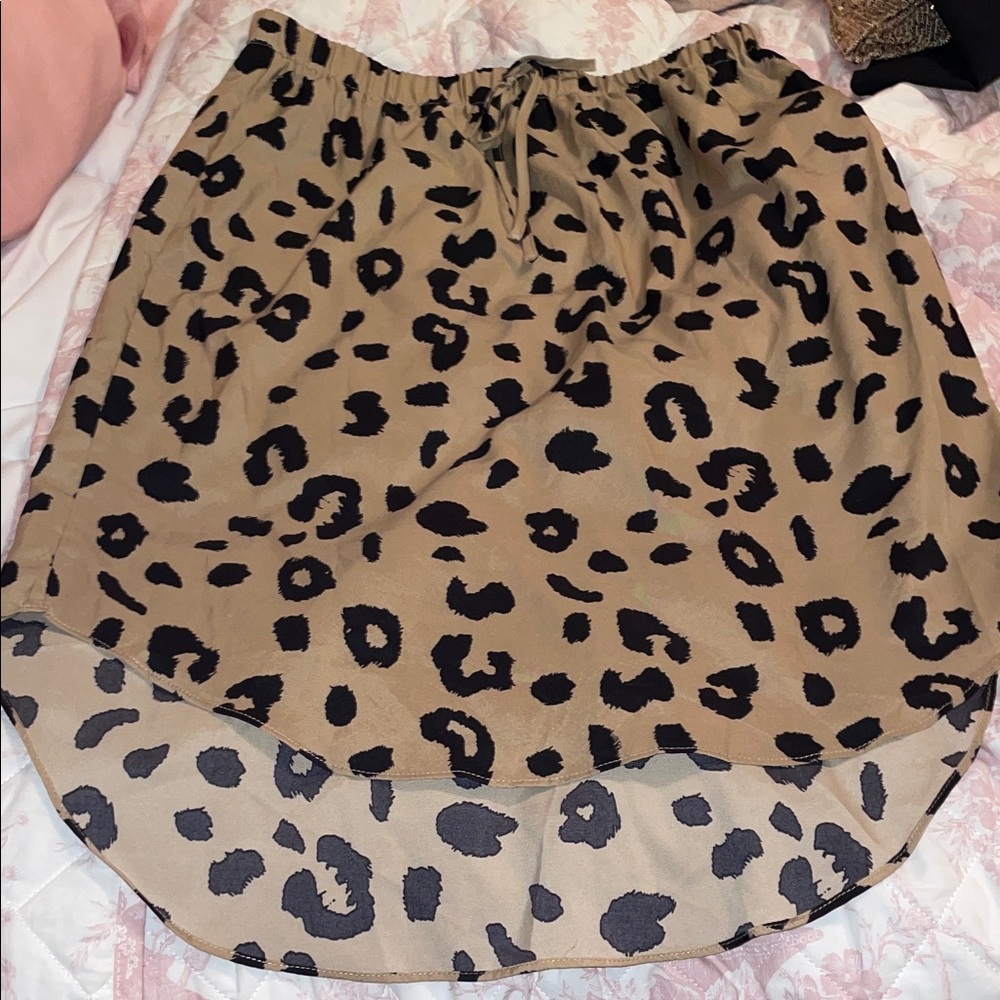 SHEIN Tan and Black Leopard High Low Skirt
